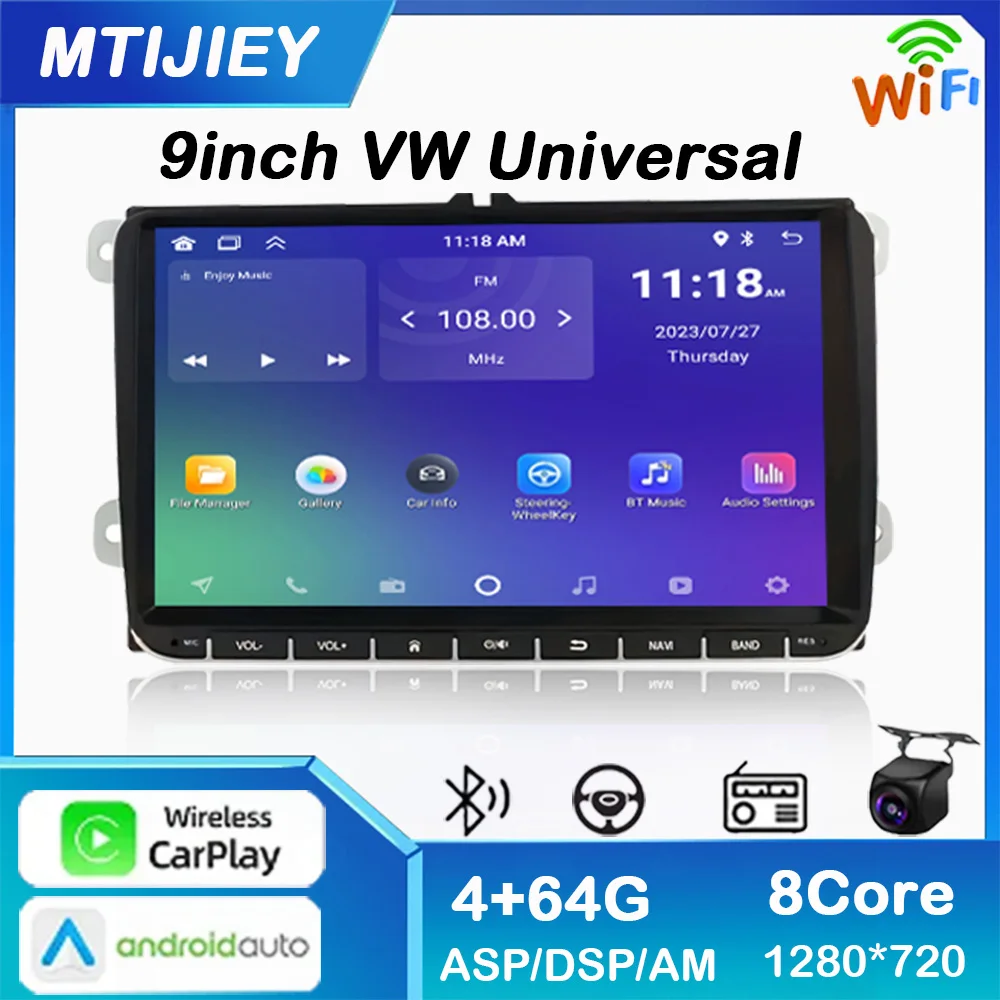 

9" Radio 2din Android 13 Auto Carplay Car Multimedia Player for VW Volkswagen Golf Polo Tiguan Passat B7 B6 SEAT Leon WIFI DSP