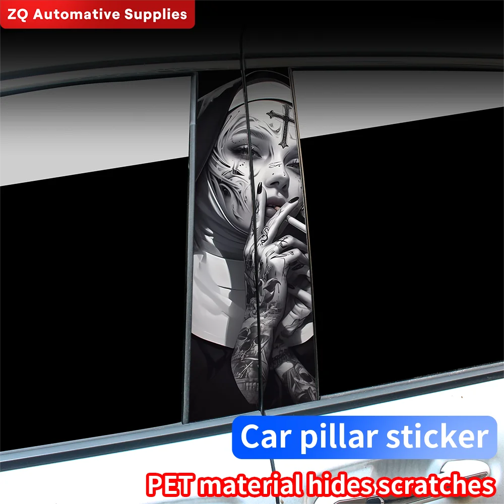 Gothic Nun Sister Car Stickers Halloween Waterproof Auto B Pillar Decor Cover Scratches Car Door Pillar Vinyl Decal Accessories