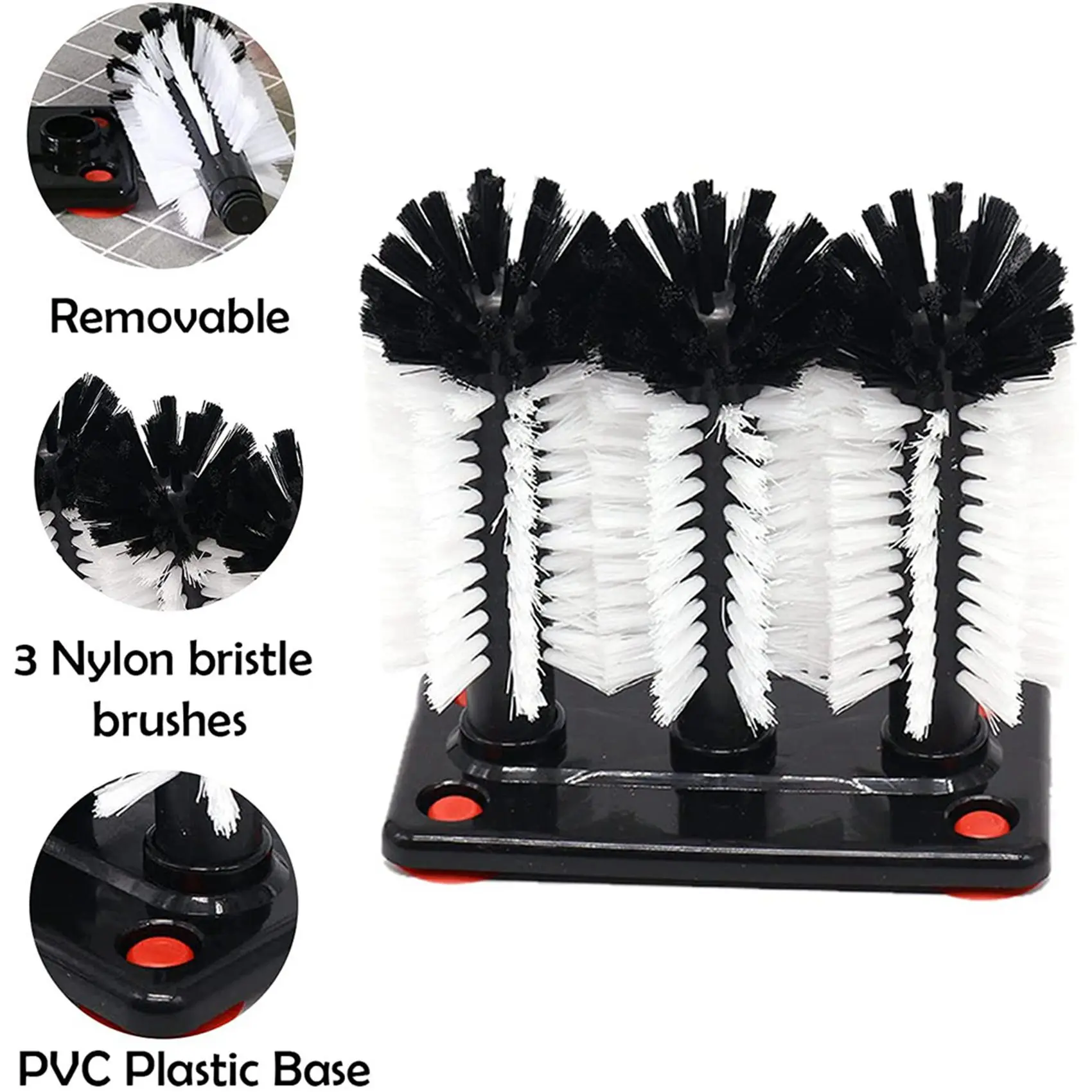 M12K-2X Water Bottle Cleaning Brush Glass Cup Washer With Suction Base 3 Head Bristle Brush For Beer Cup, Long Leg Cup