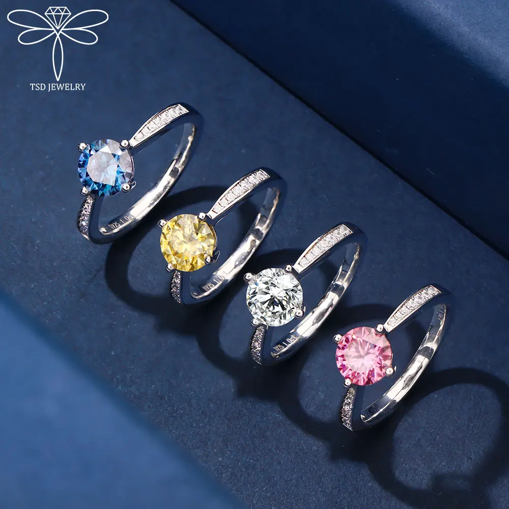 

100% Real 925 Sterling Silver Round Moissanite Rings 1ct D Color Solitaire Diamond Engagement Ring Women Fine Jewelry