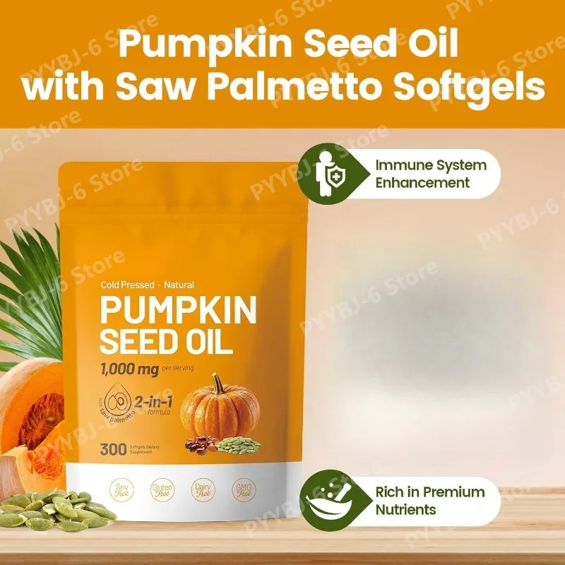 Pumpkin Seed Oil Softgels with Saw Palmetto Plant Based Nutritional Supplement Rich in Fatty Acids 300 Softgels for Adult