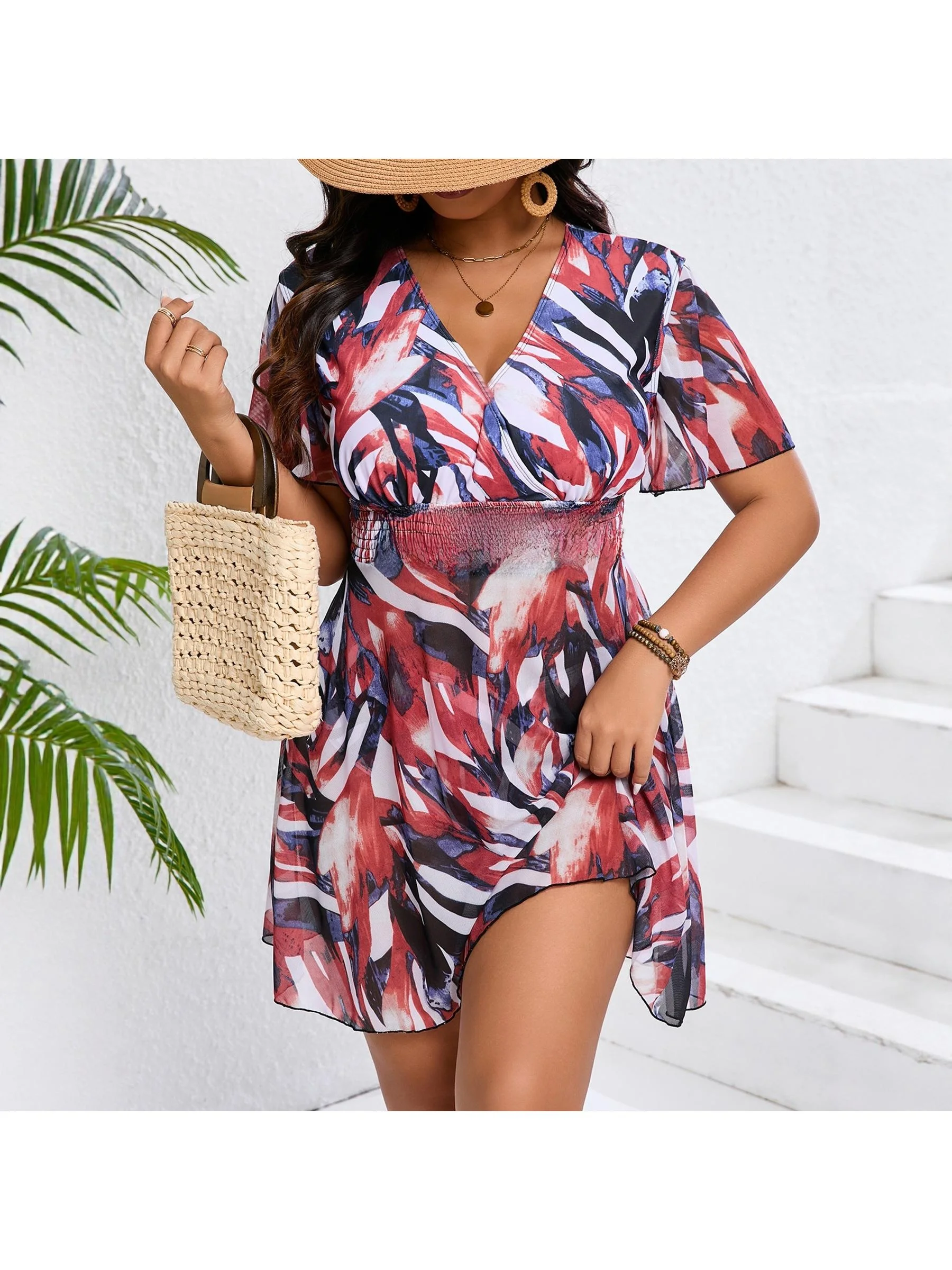 

Простой раздельный купальник с принтом и юбкой для женщин, из полиэстера, для плавания и водных видов спорта