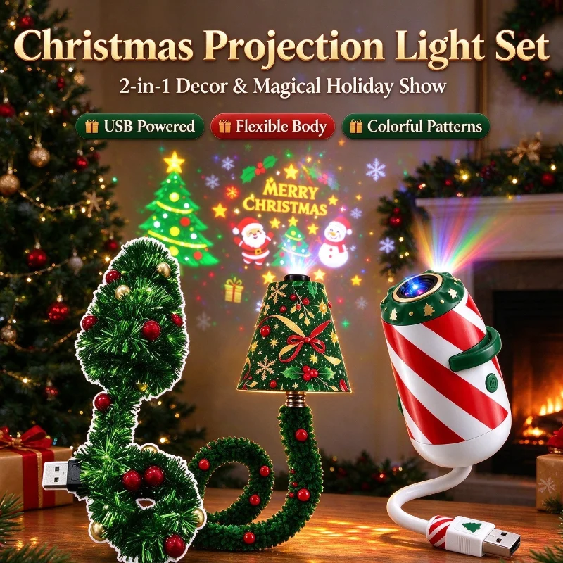 Christmas Projector USB Plug and Play 6 Patterns Nightlight Tree Shape Rotating Lamp Indoor Ceiling Bedroom Home Party Decor