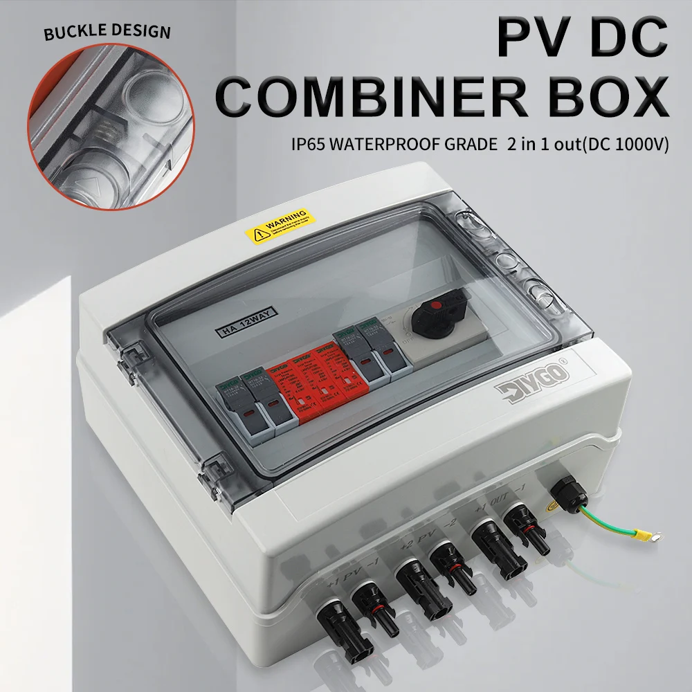 

2 In 1 Out Solar Photovoltaic PV Combiner Box DC 1000V Efficient Power Transfer DC Fuse MCB SPD With Surge Lightning Protection