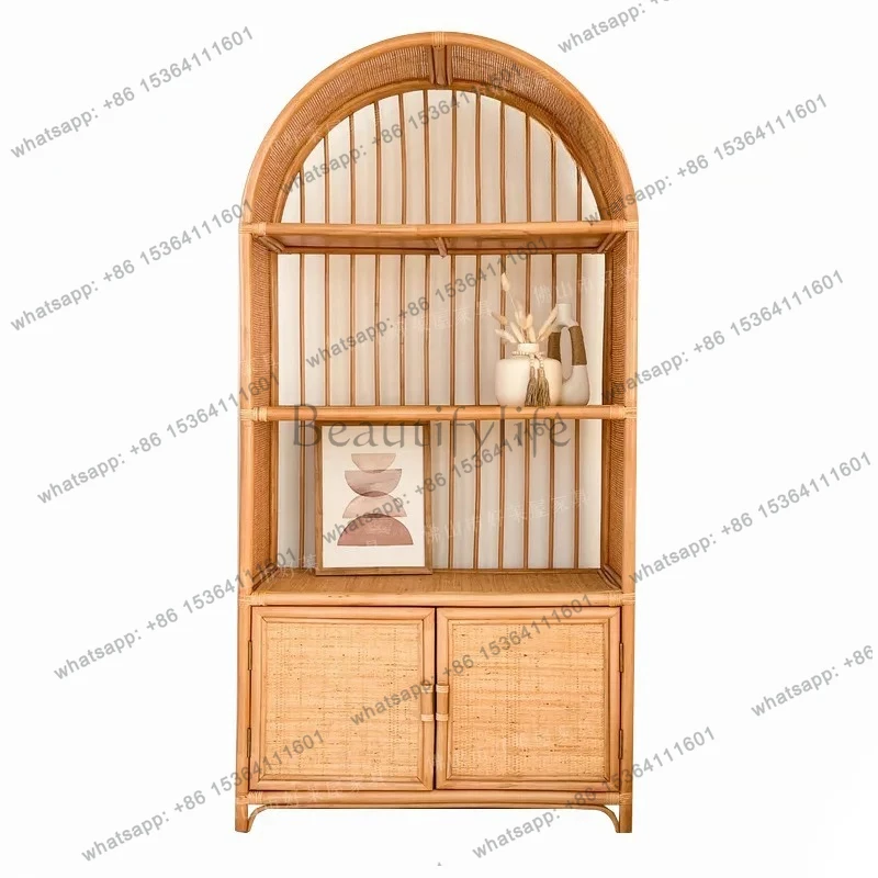 

Natural Indonesian rattan, big rattan, bookshelf, storage cabinet, round arched storage cabinet, real rattan display cabinet.