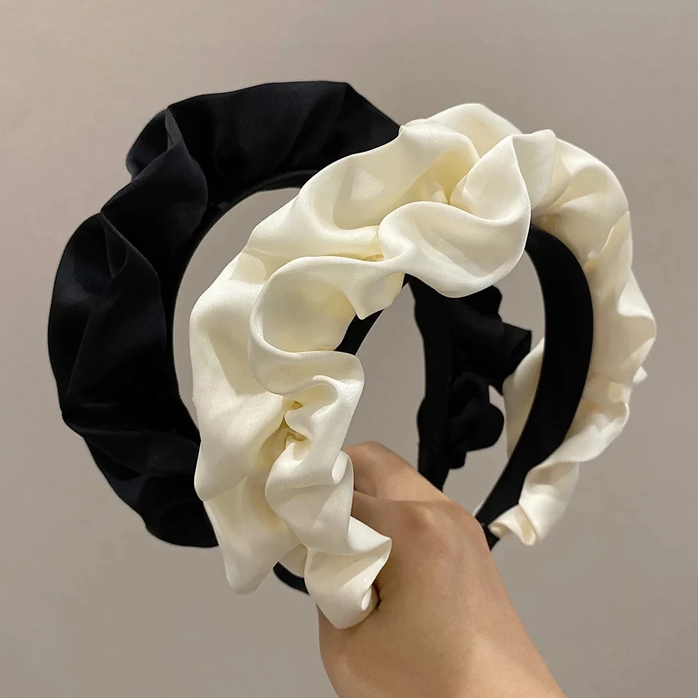 Solid Color Satin Hairbands for Women Flower Hair Bands Headdress Headband Girls Hair Hoop Female Hair Accessories Headwear