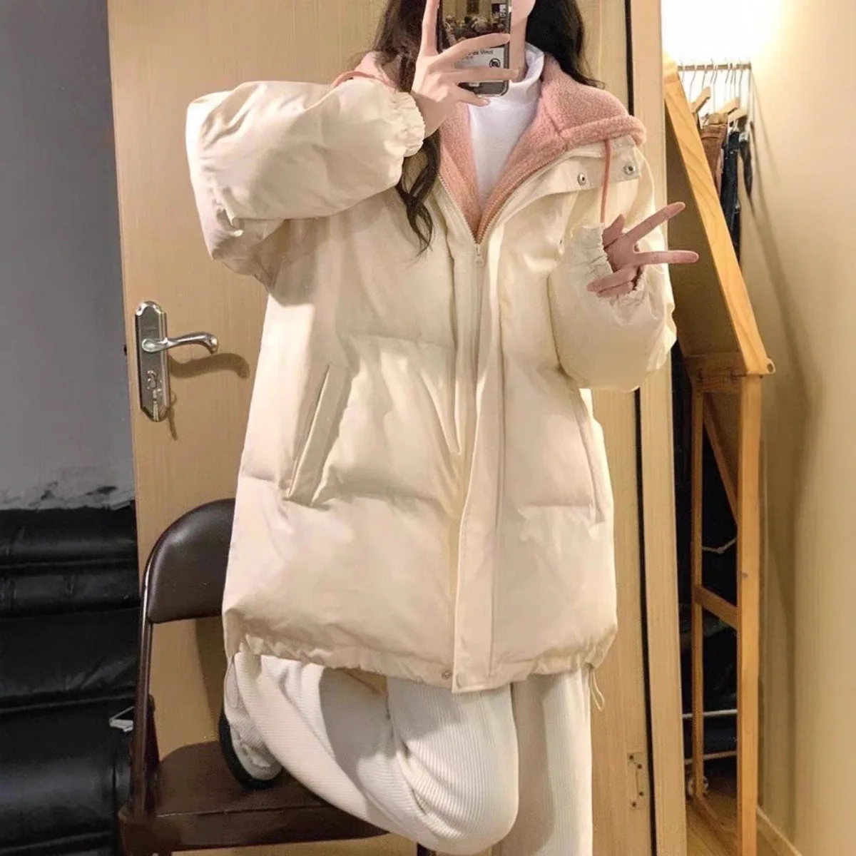 ملابس قطنية غير رسمية للنساء شتاء منتج جديد ملابس شتوية كورية فضفاضة سترة صوف الضأن للنساء