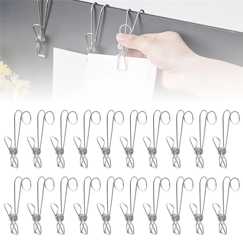 

ABUF-Stainless Steel Metal Long Tail Clip With Hook, Stainless Steel Clothespin Hook Clip Hanging Universal Clip,