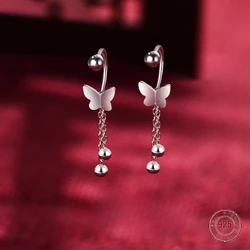 925 Sterling Silver Butterfly Round Drop Earrings for Woman Punk Screw Ball Korean Fashion Chain Rock New Earring Luxury Jewelry