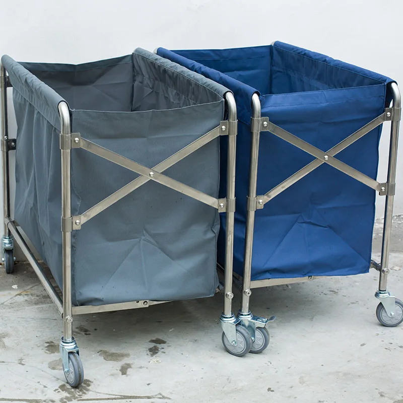 Cloth Blanket Storage Cart Folding Stainless Steel for Hotel Rooms Hand Pushed Laundry Cleaning Service Cart with Swivel Wheels