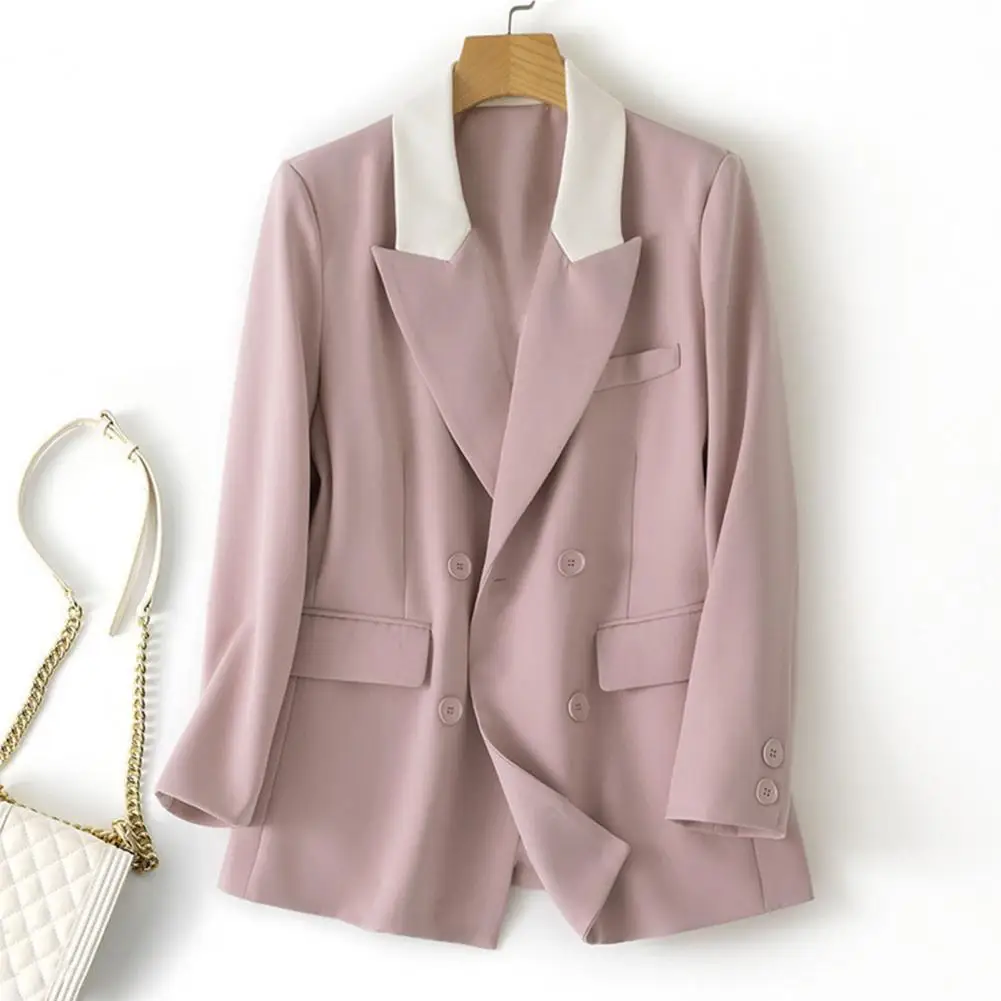 Solid Color Suit Jacket Women Solid Color Suit Coat Elegant Women's Patchwork Color Suit Jacket with Double Breasted for A