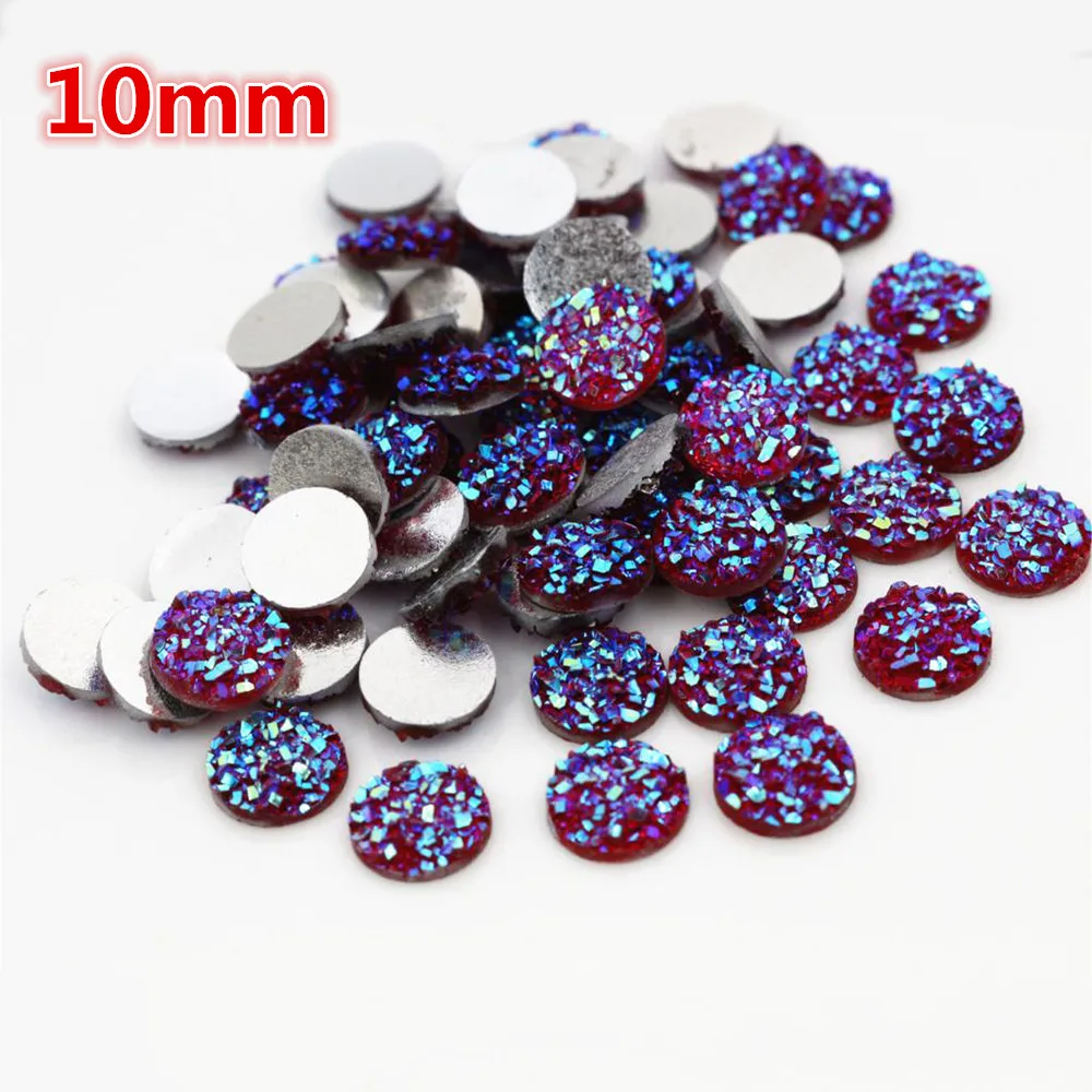 New Fashion 40pcs 10mm Mix Colors and Water Green AB Color Flat Back Resin Cabochons Cameo