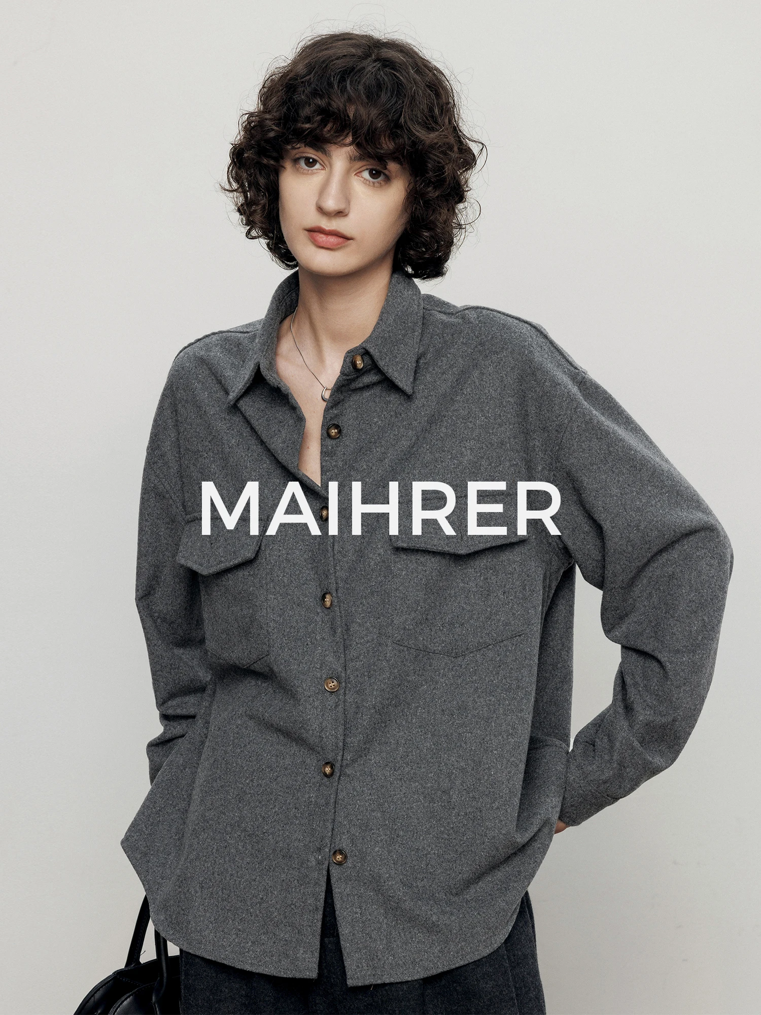 

Женская рубашка Maiherer из шерстяной смеси с длинным рукавом, повседневная, свободного кроя, дышащая, из полиэфирного волокна, для осени, для поездок на работу