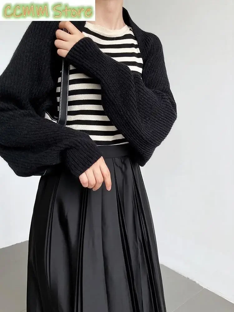 

Elegant Gray Knitting Cardigan Sweater Loose Fit V-Neck Long Sleeve Women Fashion Tide Autumn Winter