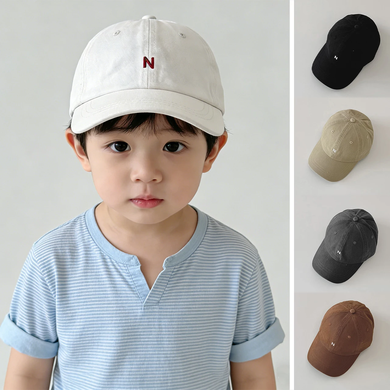 

Детская бейсболка N-Letter с козырьком, однотонная, для мальчиков и девочек, уличная, солнцезащитная, с вышивкой, для детей 3-6 лет