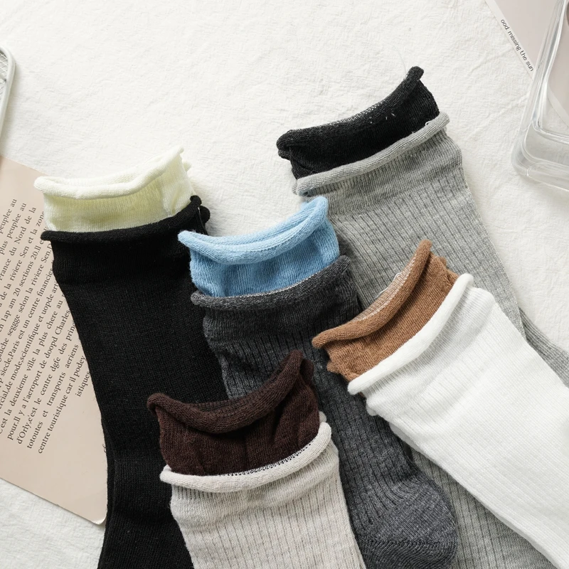 3PCS Fashoin 가짜 두 조각면 양말 여성 솔리드 컬러 중간 길이 양말 새로운 스타일 통기성 간단한 봄 여름 양말