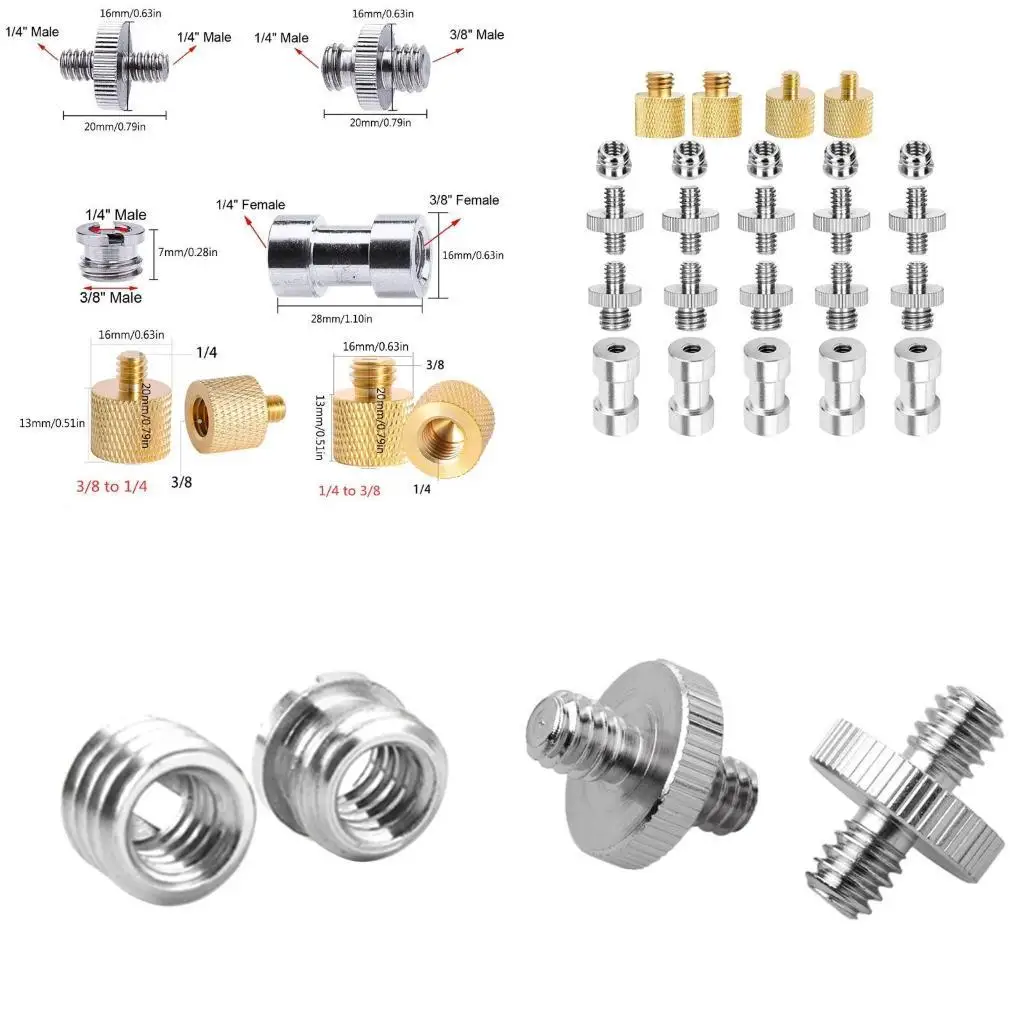 

R53C 1/4 inch Male to 1/4" 3/8" Male Metal Threaded Screw Adapter Tripod Screw Conve