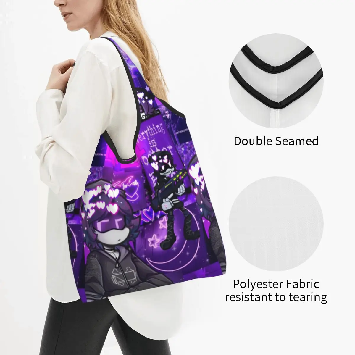 Murder Drones Collage Shopping Bags Reusable Grocery Tote Bags Large Capacity Anime Recycling Bags Washable Handbag