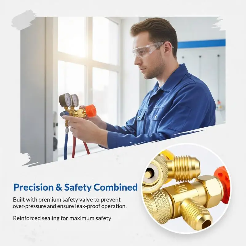 Air Conditioner Refrigerant Charging Adapter 1/4'' Fitting Works with R410 R22 Systems Home AC Repair Hand Tool
