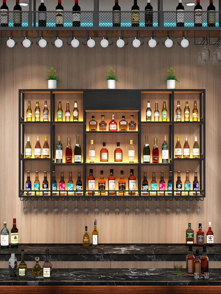 Bar simple wall mounted red wine rack with forged iron display rack