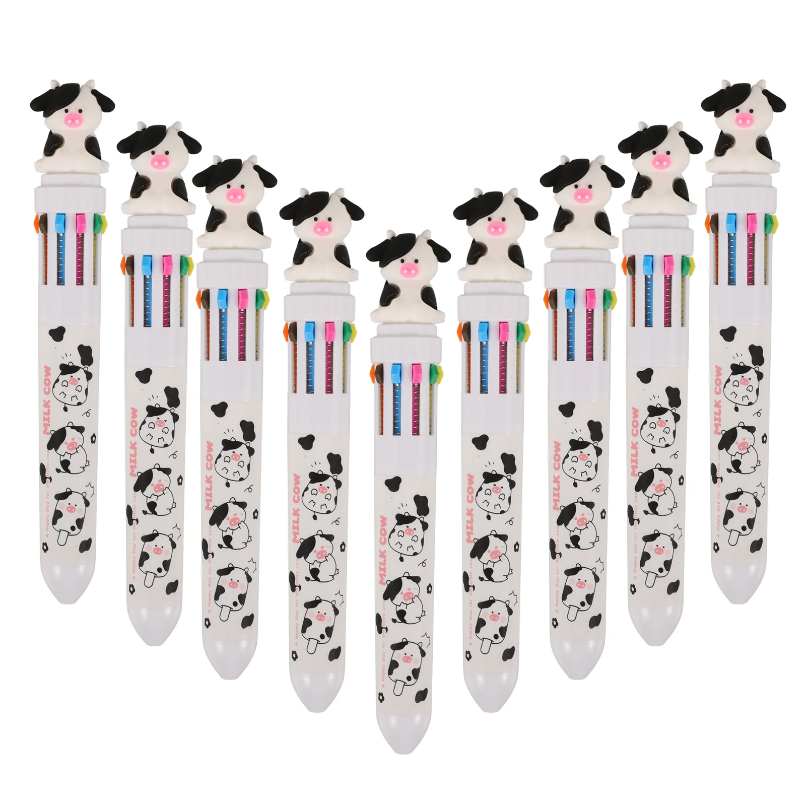 

8 Pcs Press-on Ballpoint Pen Creative Cartoon Stationery Portable Ten Color Multi-colour Pens Adorable Writing