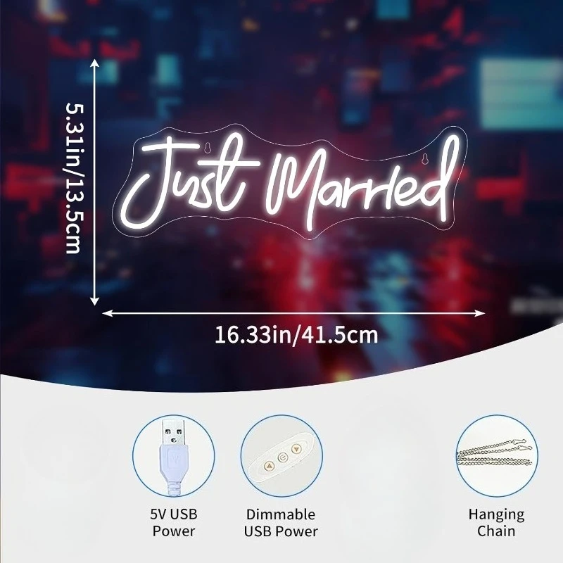 Just Married Neon Sign for Wall Decor Led Neon Light After Party Gift Led Decoration Party Signs Wedding Gift for Bridal Shower