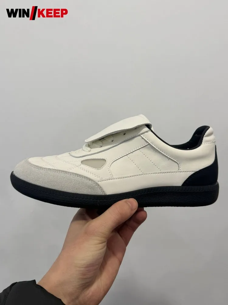 

Mens Sneakers Genuine Leather Sports Shoes Lace Up Round Toe Vintage Non-Slip Spliced New Spring Autumn Male Running Trainers