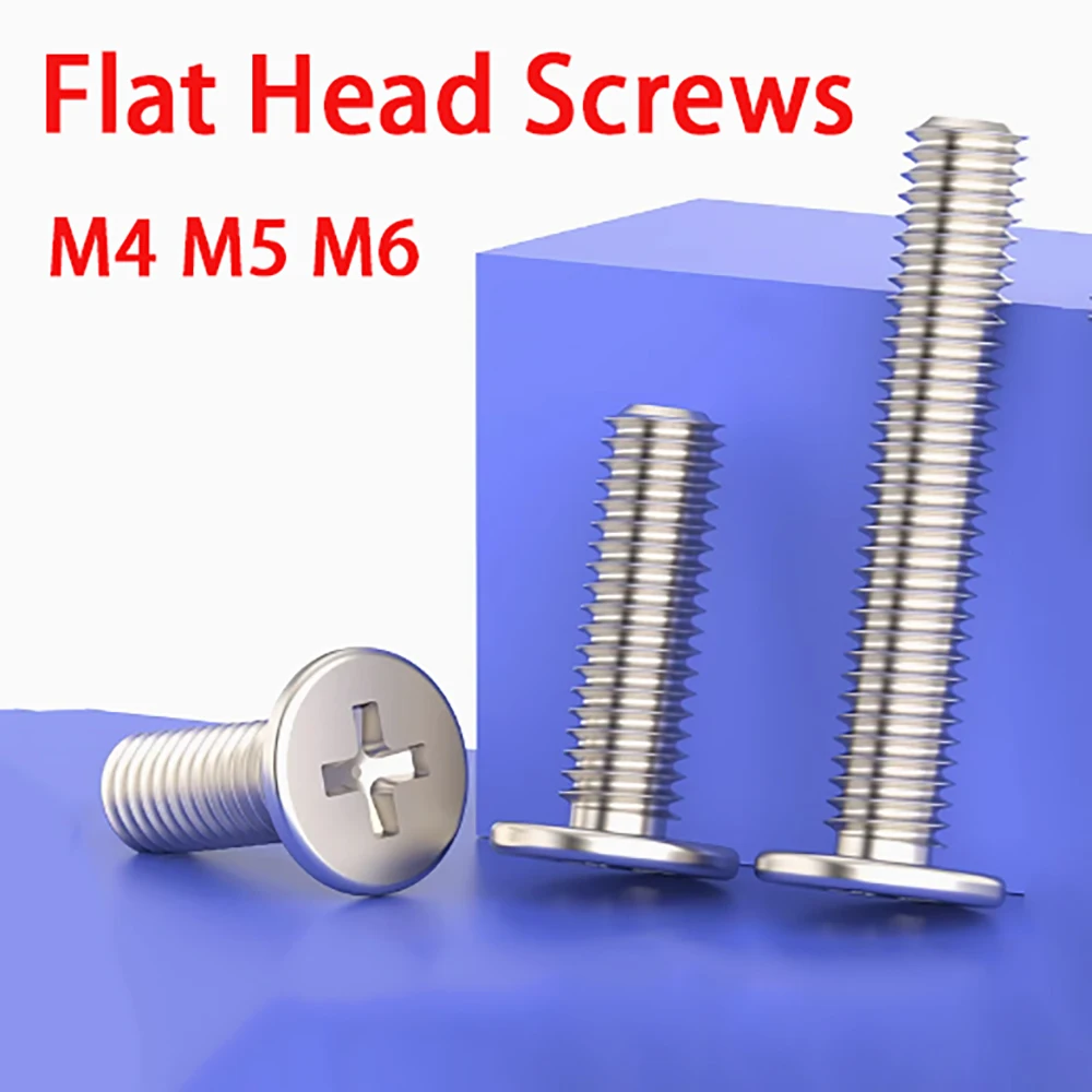 20-200Pcs Nickel Plating Flat Head Screws M6 M5 M4 Cross Countersunk Head Flat Head Screw Wooden Board Screw Dia 5mm-50mm