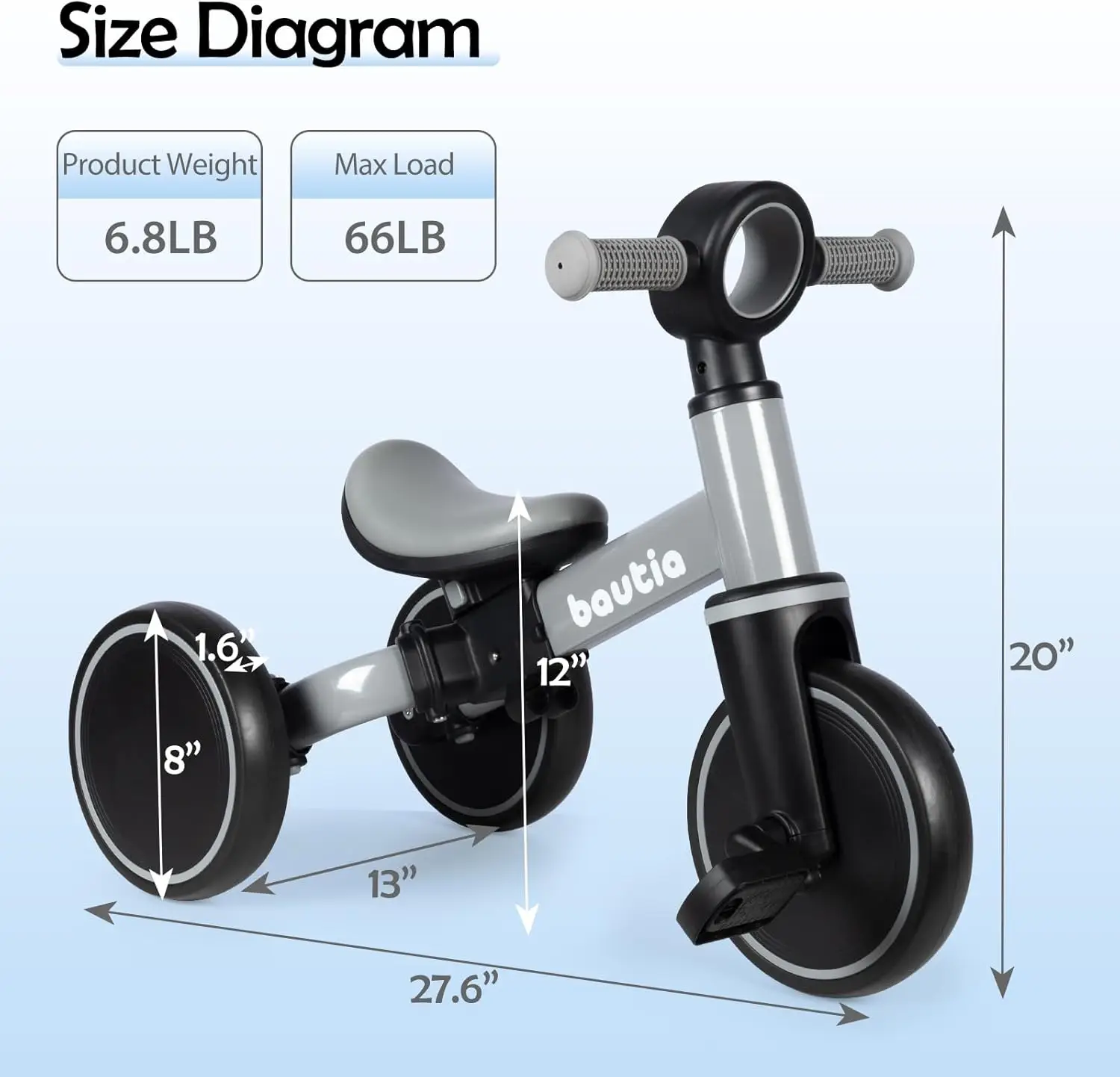 Tricycle pour tout-petits 1-3, vélo d'équilibre 4 en 1 pour bébé de 1 à 2 ans, cadeau pour garçon et fille, jouet de vélo pour enfants avec pédales parfaites