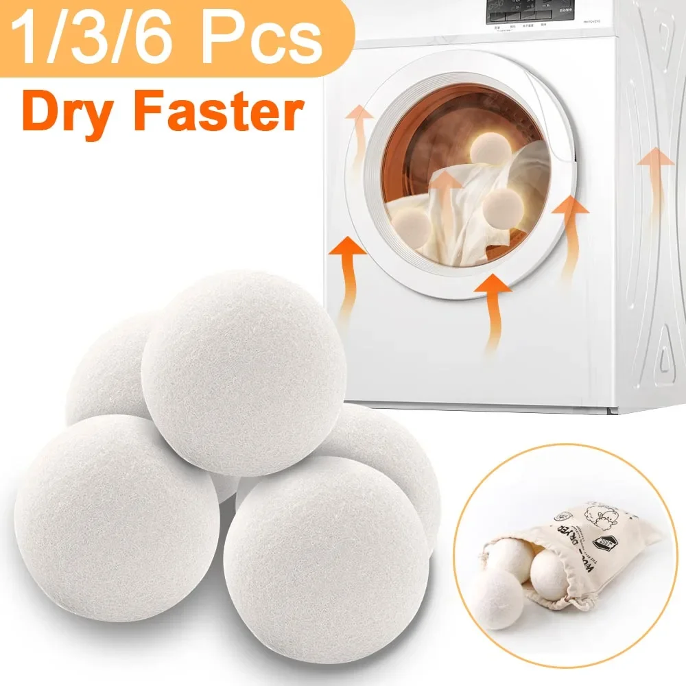 

6Pcs Reusable Wool Dryer Balls Softener Laundry Home Washing 4/5/6cm Fleece Dry Kit Ball Useful Washing Machine Accessories