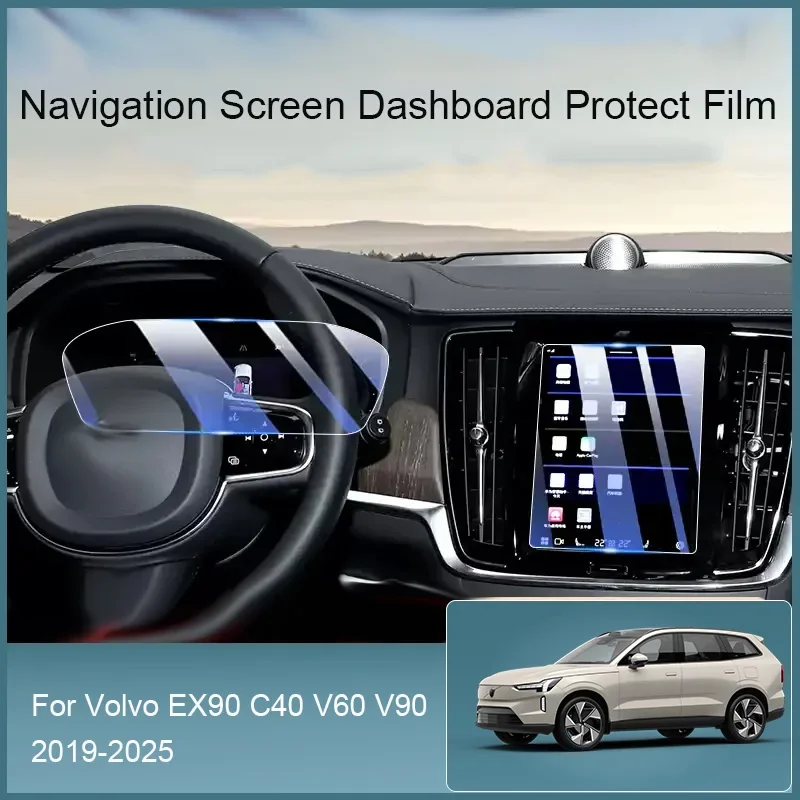 

For VOLVO EX90 C40 V60 V90 2019-2025Car GPS Navigation Screen Protect Tempered Film Dashboard Display TPU Sticker Auto Accessory