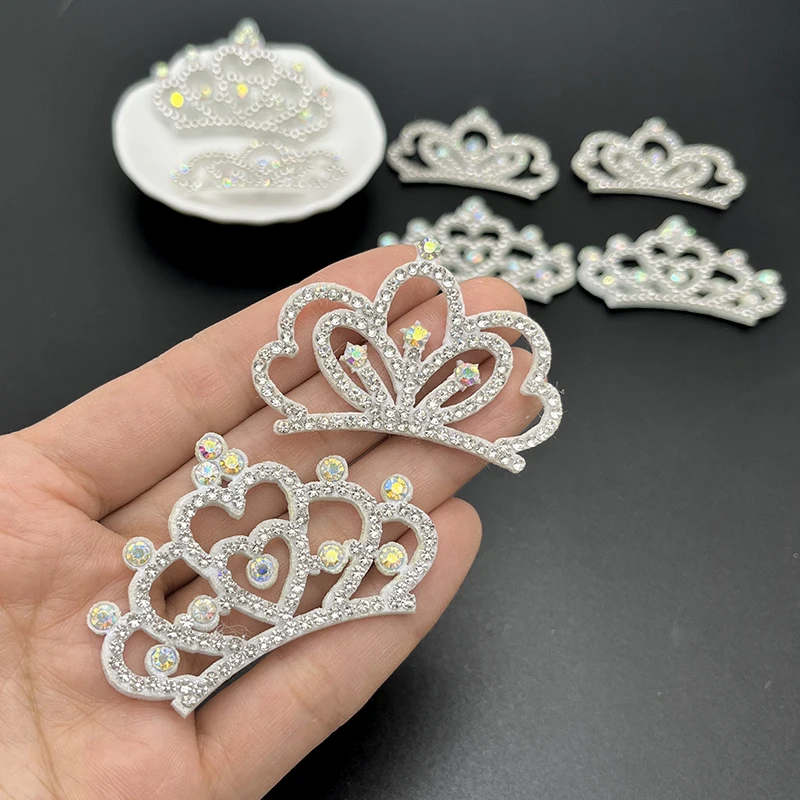 12Pcs  Padded Crown Rhinestone Patches for DIY Clothes Crafts Decor Applique Headwear Headband Bow Jewelry Accessories