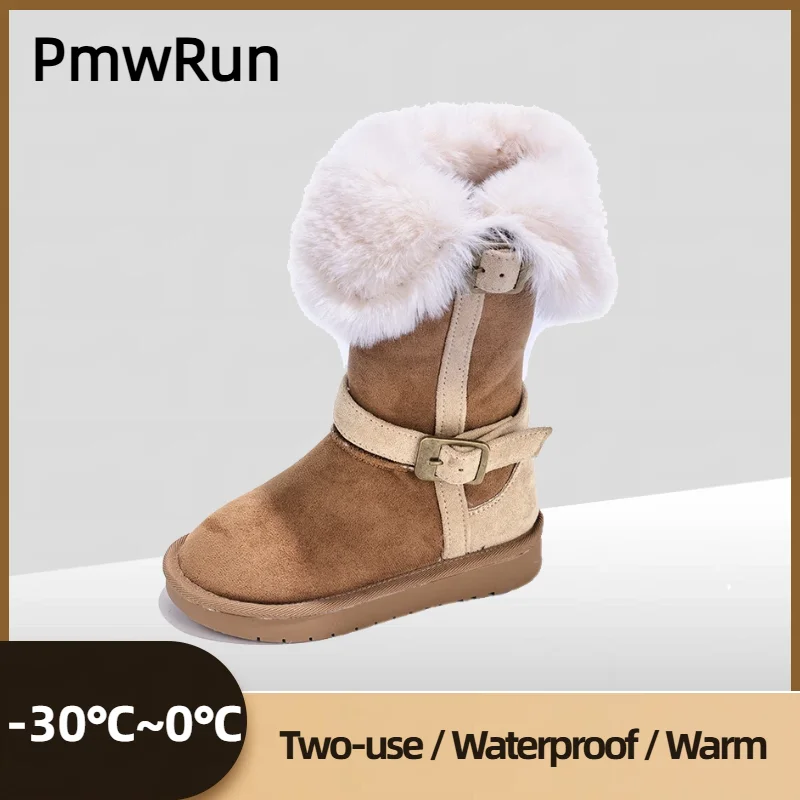 

Зимние длинные плюшевые сапоги для девочек, толстые теплые зимние сапоги для девочек-подростков, непромокаемая детская хлопковая обувь с подкладкой, теплые сапоги