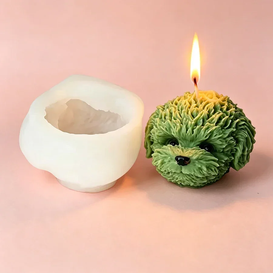 Diy Teddy Dog Head Silicone Candle Mold, 3D Poodle-shaped Plaster Handicraft Cement Soap Making Molds, Home Decoration Gift