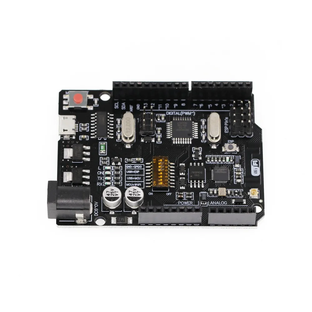 

Arduino Uno WiFi R3 Development Board ATmega328P ESP8266 CH340G 32MB Memory All in One IoT Board For Smart Home Automation Proje
