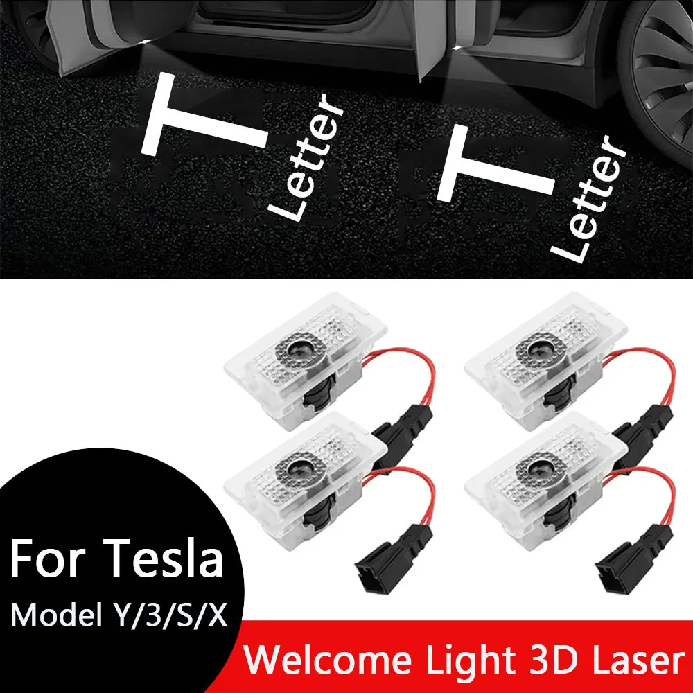 For Tesla Model 3 Y S X Puddle Lights Projector Ultra-Bright LED 3D Laser Ghost Shadow Light Never Fade Welcome Lights Model Y