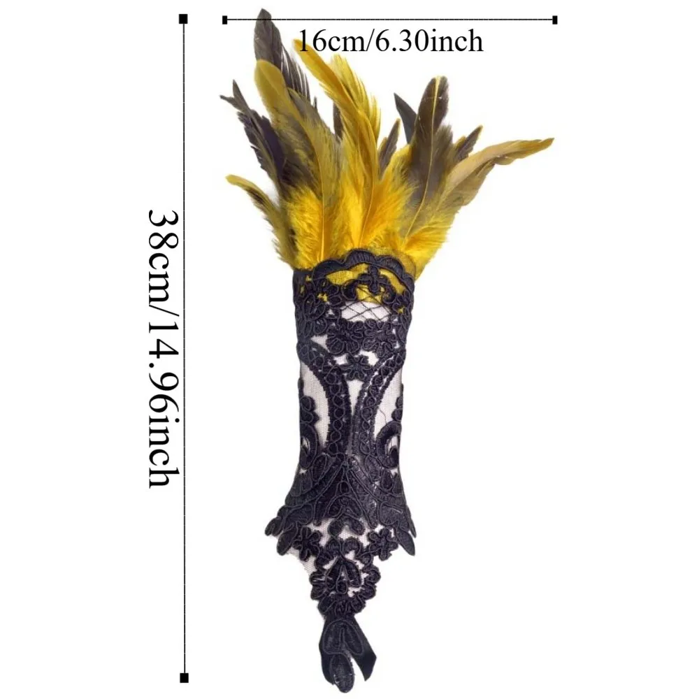 الإبداعية معصمه هالوين ريشة قفازات التطريز القوطية ريشة الدانتيل قفاز الرجعية الظلام النساء هالوين الأصفاد لوازم الحفلات #6