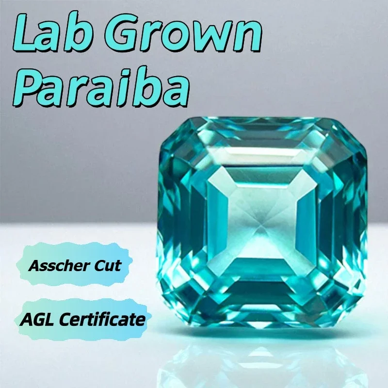 

Lab Grown Paraiba Asscher Cut Gemstone for DIY Advanced Jewelry Making Inlay Ring Necklace Bracelet Selectable AGL Certificate
