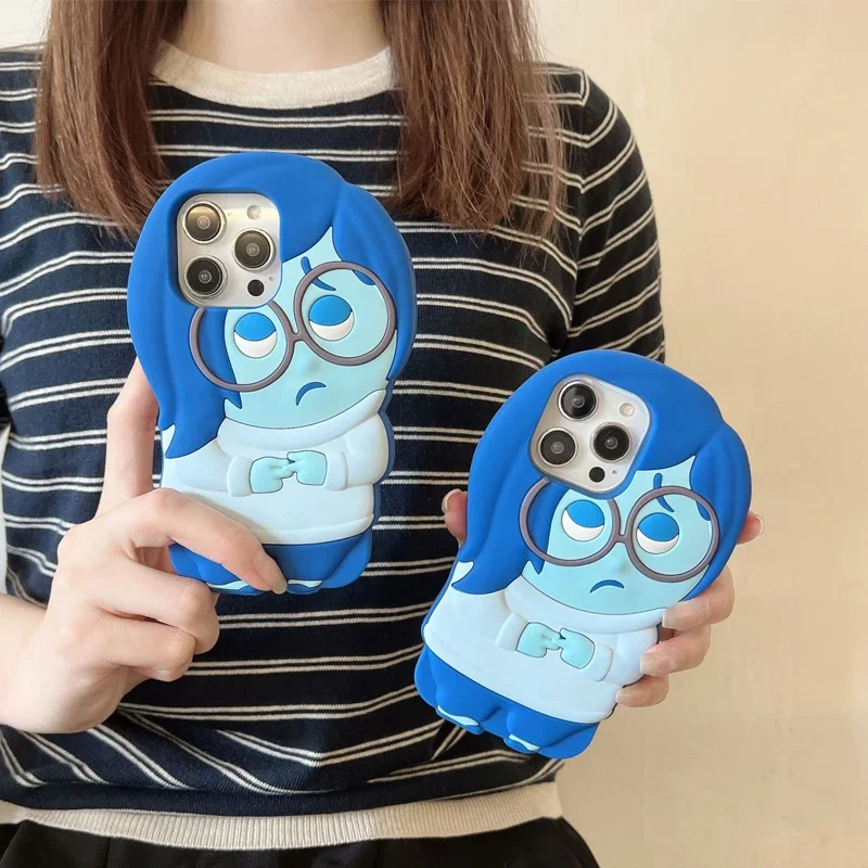 

Силиконовый чехол Inside Out Sadness для iPhone 16 15 14 13 Pro Max, мягкий чехол 3D для Iphone 16 pro max, противоударный чехол-бампер