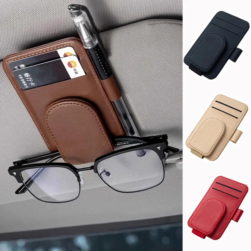 Car Sunglasses Holder Sun Visor Glasses Clip Multifunction Leather Eyeglasses Hanger Portable Ticket Card Clip Car Accessories