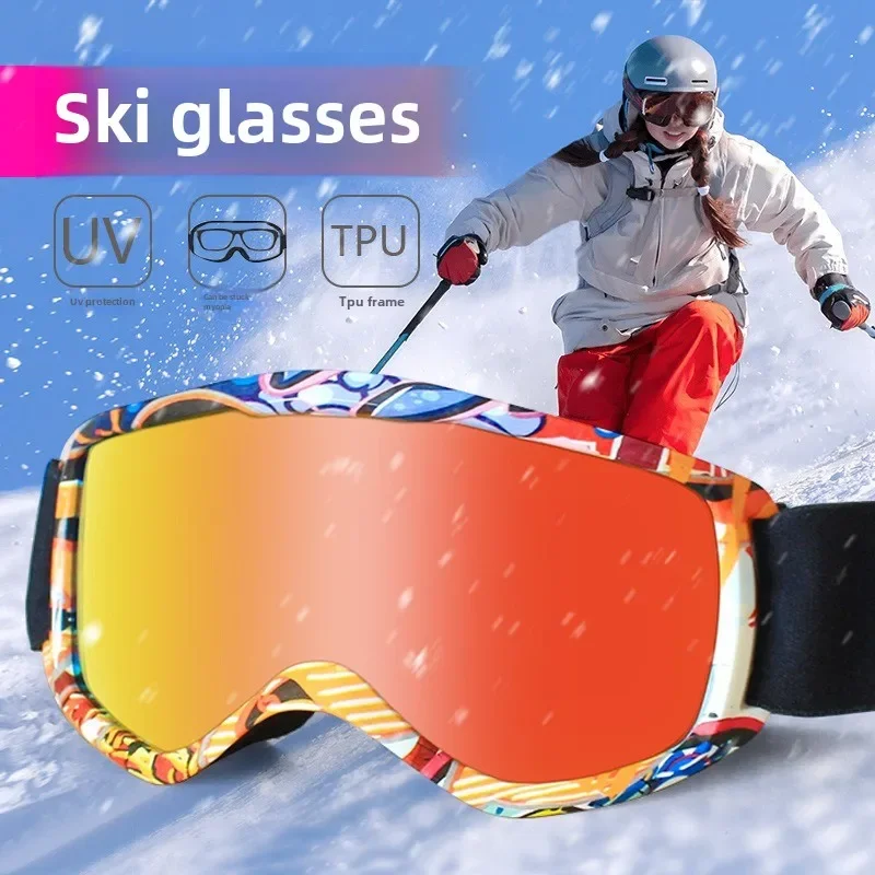 Cartoon Ski Goggles With Colorful Anti-fog Lens Outdoor Skiing Snowboarding Glasses for kid Skiing Eyewear Winter Sports Gift