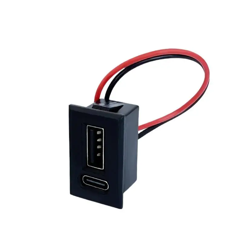 △ USB Female Base Type-C Double-Layer Socket Lamp Charging Socket Power Phone Socket With Cable Connector