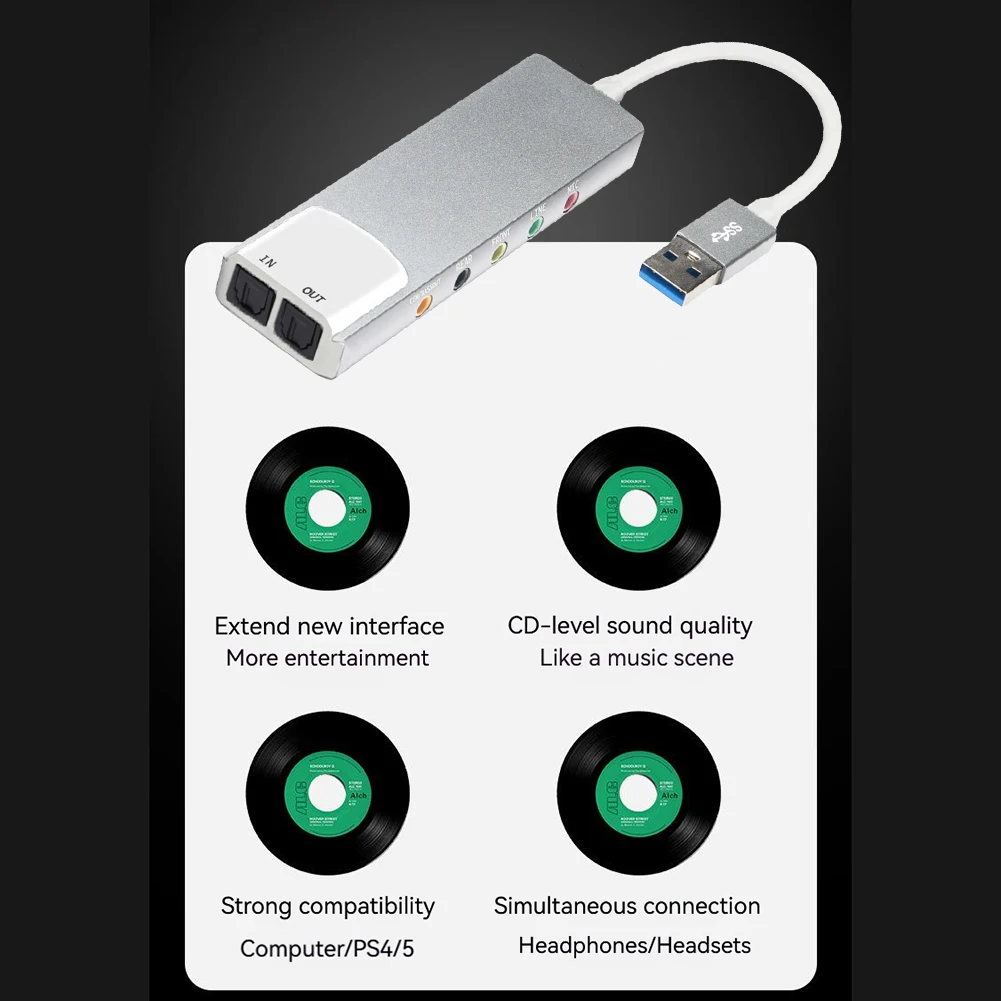 Conversor de áudio externo liga de alumínio adaptador de áudio usb 7.1 5.1 canais placa de áudio externa spdif óptico para laptop desktop