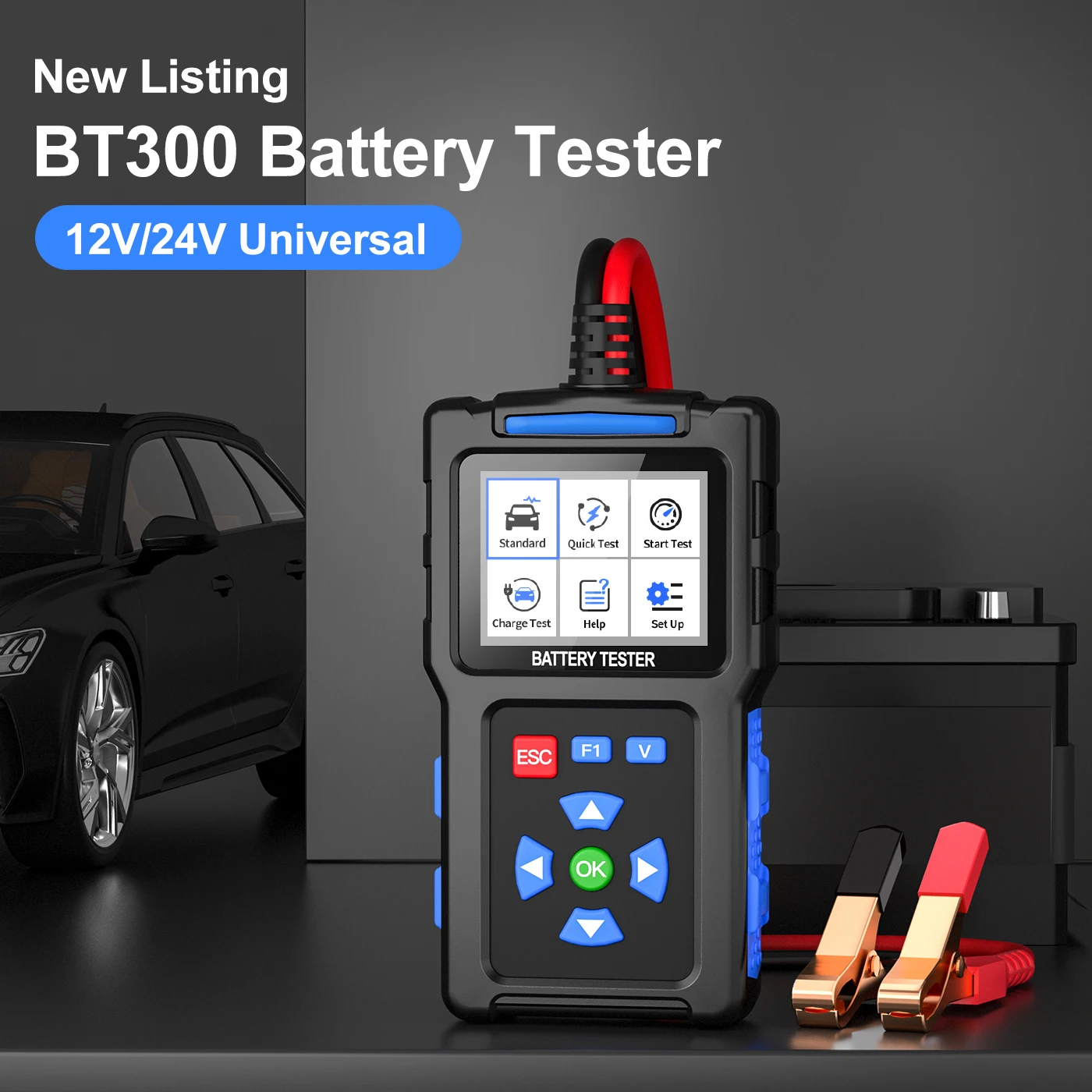 JDiag BT300 Universal 12V 24V Battery Tester 20-2000 CCA Car Battery Fault Diagnosis Scanner