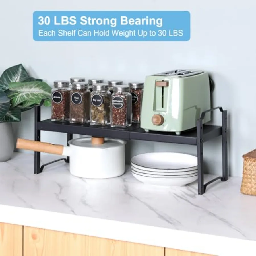 4 팩 주방 캐비닛 선반 주최자 주방 카운터 보관 선반 스파이스 랙 확장 가능한 길이 조절 가능한 높이 Stackabl