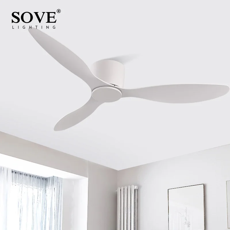 SOVE Modern Ceiling Fan Without Lights DC Motor Low Floor Loft Remote Control Simple Decorative Fan no Light Low Floor Loft