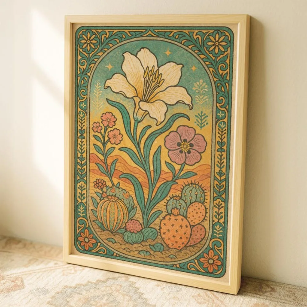 Frameless Desert Blooming Edition Printing,Folk Art Wildflowers,Digital Download,Plant Flower Printing,Living Room Wall Decor
