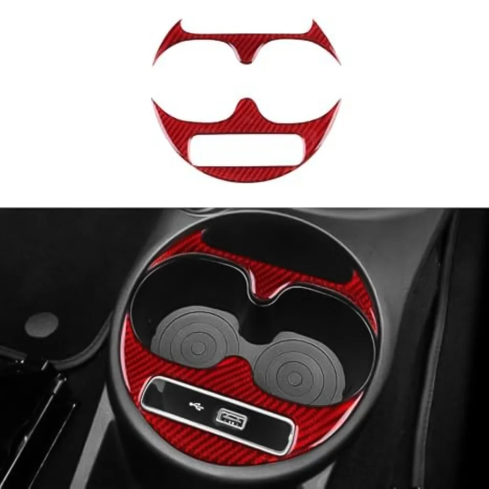 

Cup Holder Trim For Fiat 500 16-24 For Abarth 595 For 695 2016-2024 Carbon Fiber Sticker Cup Holder Decoration Strip BLACK RED