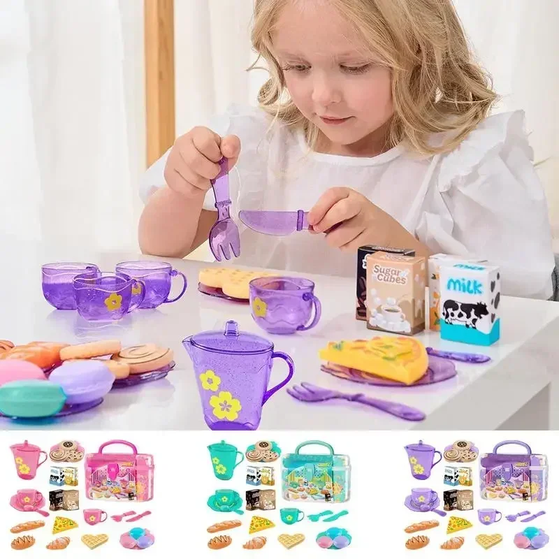 Simlated kit de brinquedos de cozinha crianças comida panelas chá da tarde comida fingir jogar brinquedos role play jogos crianças meninas presente de ano novo