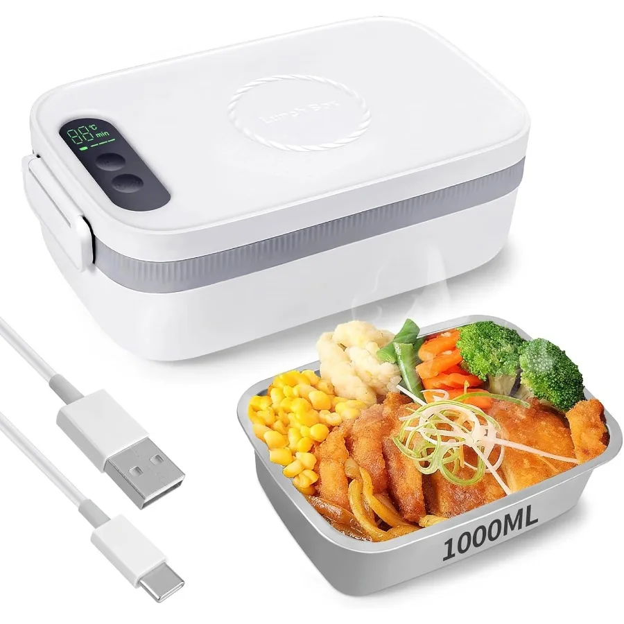 

Cordless Electric Lunch Box for Adults 1L Rechargeable Heated Lunch Box Portable Self Heating Food Warmer Battery Powered for W